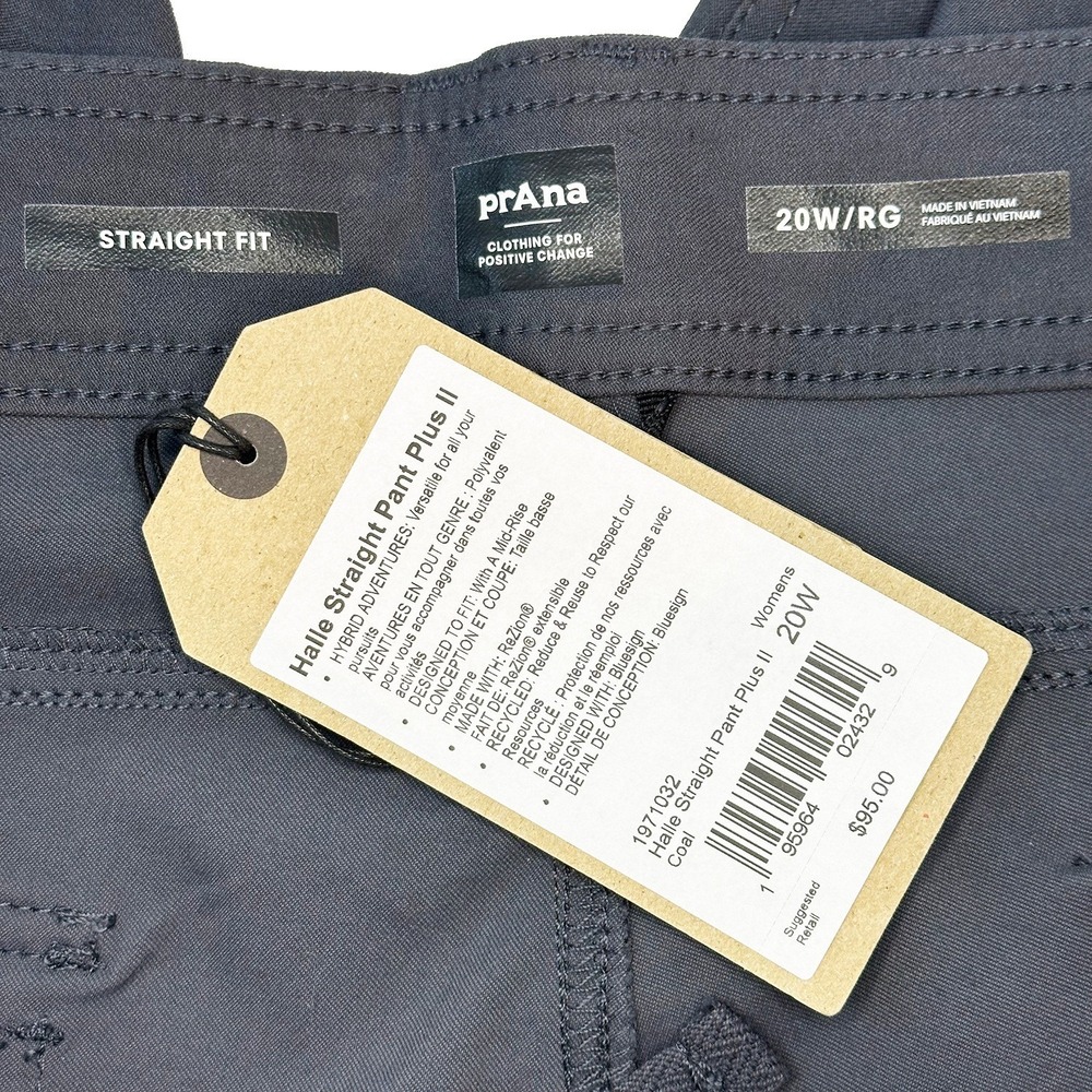 PRANA‎ Women's Halle Straight Pant Plus II NWT • 20W • coal gray • hiking nylon - Picture 5 of 7